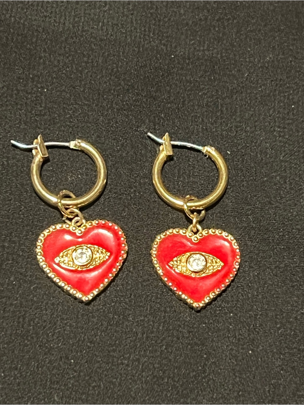 Vanessa Mooney The Wandering Eye Red Heart Evil Eye Hoop Earrings